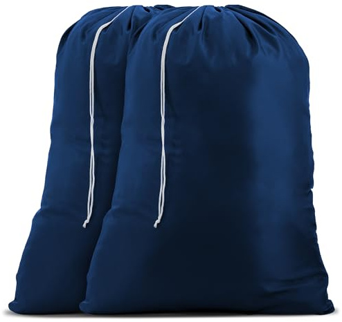 Handy Laundry Nylon XL - Large Capacity with Locking Drawstring, Machine Washable, Fits Laundry Baskets or Hampers, Holds 3 Loads of Clothes - Navy Blue (Pack of 2)