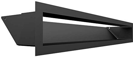 KRATKI Lüftungsgitter LUFT | Warmluftgitter 9 x 60 cm | Schwarz | Abluftgitter für Kamin Belüftung | Lufteinlass in einem Winkel von 45 Grad | überhitzungbeständig | Ideal für moderne Innenräumen