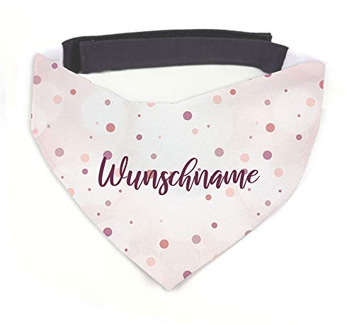Tierisch-tolle Geschenke Hundehalstuch mit Namen Vintage Dots Rosa personalisiert inklusive Wunschname mit 12 cm Klettverschluss für kleine, mittlere und große Hunde (M = Halsumfang: 38-45 cm)