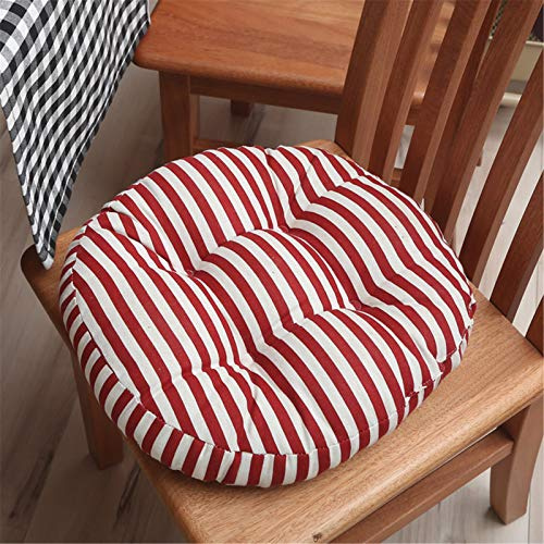 RAILONCH 2er Set Stuhlkissen Rund, Sitzkissen Indoor und Outdoor aus Leinen, Baumwolle Dicke Polsterung Bodenkissen für Tatami, Garten, Büro (rote Streifen,40 x 40 cm)