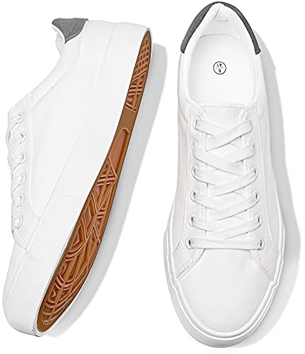 FRACORA Mens Canvas Shoes White Black Sneakers Low Top Lace Up Casual Shoe(Milk White, US9)