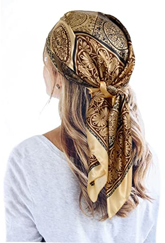 QBSM 35'' Satin Large Square Head Scarf Silk Feeling Neck Scarves Hair Sleeping Wrap Lightweight Headscarf for Women