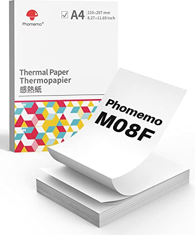 Phomemo M08F Vikbart A4 termiskt papper, kompatibelt med Phomemo M08F, bärbar termisk skrivare, 210 x 297 mm, 200 ark