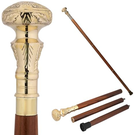 Ajuny Bastón De Madera Y Latón para Hombres Mujeres Y Personas Mayores Hecho A Mano Diseño De Mango De Tirador de Flor Elegante Decorativo Ligero Duradero Antiguo Vintage Idea De Regalo 36 Pulgadas