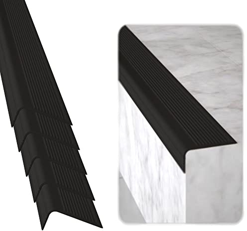 Rubber Bond Stair Edge Protector (Pack of 5) 36x2x1 inch Anti-Slip Stair Corner Trim Rubber Strips - Waterproof Self-Adhesive Staircases for Outdoor & Indoor Uses | Protect Kids & Pets - Black