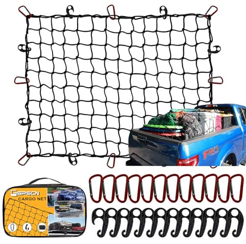 GSPSCN Red de Carga 210x150 cm Estiramiento máximo hasta 630x450cm Red Elástica de Almacenaje con 24Pcs Mosquetones de Metal，Red Maletero de Coche Organizador Coche para el SUV RV Camión Recogida