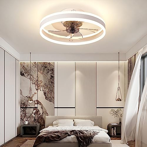 50CM Takfläkt Med Ljus LED Dimbar Taklampa Med Fläkt Vändbar DC 6 Hastigheter Takfläkt Med Belysning Och Fjärrkontroll Tyst Takfläkt Med Lampa För Sovrum Kontor Studie-White