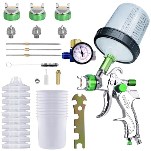 HVLP Paint Gun with 10 Disposable 600ML Paint Cups & 3 Nozzles