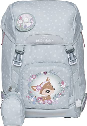 Beckmann, Schulrucksack Classic Forest Deer Dusty Mint, Grundschule, 1. Klasse, ergonomisch, inkl. Regenüberzug, 22L, Green