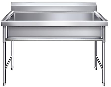 LBONG Évier de Cuisine en Inox, Évier de préparation Utilitaire, Évier à Un Seul Bol Autoportant, Évier de Commercial Avec Robinet(39.3X23.6X31.4inch/100X60X80cm)