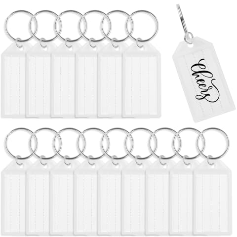 32 Stück Schlüsselanhänger Beschriftbar, Schlüsselschilder zum Beschriften, Robust Schlüssel Beschriftung Anhänger, Transparent Beschriftbare Schluesselanhaenger für Haustiere Koffer Gepäckstücke