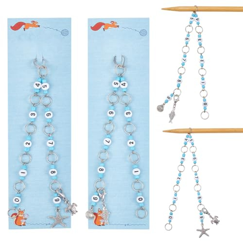 NBEADS 2 Styles Sea Animal Knitting Row Counter Chains, Acrylic Number Stitch Markers Glass Beaded Crochet Stitch Marker Crocheting Accessories for Weaving Sewing Quilting