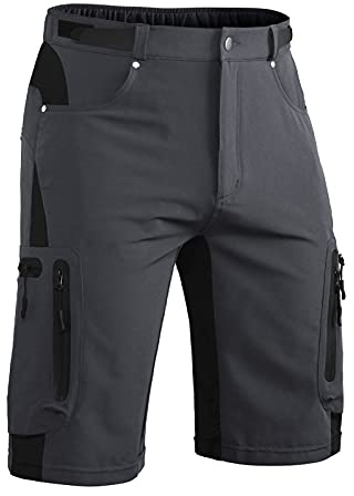 Hiauspor Korta mountainbike-byxor för herr MTB-cykelshorts lätta snabbtorkande cykelshorts med fickor cykelshorts vandring utomhus cykel, Mörkgrå, 4XL