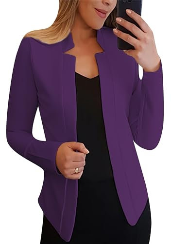 ZICUE Blazer Femme Violet M - Tissu Doux, Leger, Col Crante, Manche Longue, Slim Fit, Occasionnel, Uni, Taille M