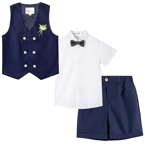 LOLANTA Costume d'été pour garçons, Ensemble Gilet croisé, Tenue de cérémonie pour Enfants, Bleu Marine, 10-11 Ans, 150