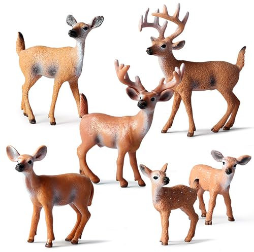 Epokus 6 Stück Hirsch Figuren, Deer Figuren, Miniatur Hirsch Ornamente, Weihnachten Mini Tierfiguren, Kinder Hirsch Geschenk für Weihnachten Geburtstag Wald Themenparty Cupcake Topper Tortenaufsätze