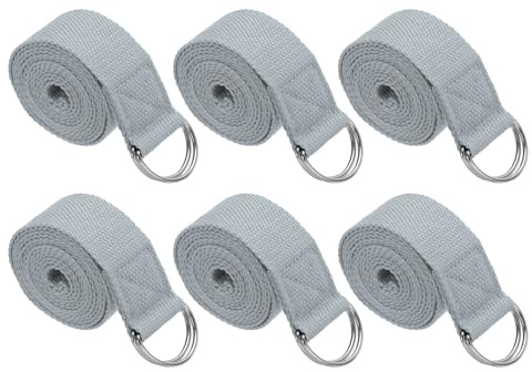 PATIKIL Cinghia da yoga per stretching 1,8 m, 6 pezzi, cintura da yoga in cotone con fibbia ad anello a D regolabile in metallo, fasce elastiche per fitness pilates, grigio chiaro