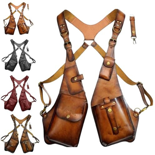 2024 Neue Leder Anti-Diebstahl Geschirr Umhängetasche Gurt Geldbörse Herren Unterarm Brusttasche Outdoor Handytasche (Hellbraun)