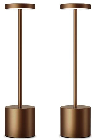 HYMZP Rechargeable Cordless Table Lamps, 34CM Portable 6000mAh Battery Table Light, 3 Color Stepless Dimming LED Table Light with Memory Function, for Outdoor/Patio/Restaurant (2 Pack Brown)