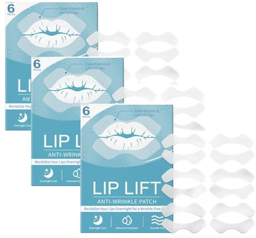 Toppe antirughe per labbra, trattamento delle rughe del labbro superiore, linee del sorriso leviganti e rughe della zona delle labbra, cerotti facciali per tutti i tipi di pelle (3 confezioni da 18