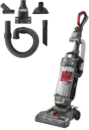 Morphy Richards MRXUPRIGHTFLEX PowerLite Stretch Upright Vacuum Cleaner, 4L, Lightweight, Multi-Cyclonic, Variable Height, LED Headlight, Crevice, Upholstery, Pet Turbo Tool, 9m Cord, Grey/Red,711000
