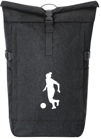 Huuraa Kurierrucksack Soccer Fußball 30-44 Liter Black Melange Fairtrade Rolltop Rucksack Geschenkidee