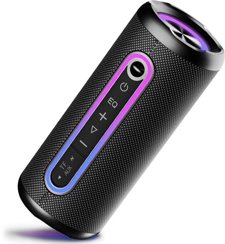 TIMU Cassa Bluetooth Portatile Potente, Altoparlante Bluetooth con 3 EQ Modalità, IPX7 Speaker Bluetooth 5.4 Accoppiamento TWS, 24H di Autonomia con 3 Luci RGB Regolabili, Supporto Micro-Con, AUX, TF