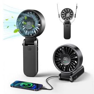 VersionTECH. Handheld Fan with Digital Display, 5000mAh Rechargeable Battery, 6-Speed Turbo Wind, Power Bank Function – Portable Personal Fan for Travel, Outdoor, Office, Desk & Neck Use