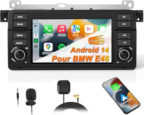 MRSXWPY 2 Din Autoradio, Radio Voiture pour BMW E46 Sedan Touring Coupé Convertible M3 Compact Rover 75 MG ZT avec CarPlay, Android Auto,Commandes au Volant, Dab+, EQ, MirrorLink, GPS Navigation