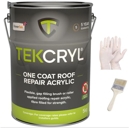 TekCryl Acrylic Roofing - Leaking Roof Repair - Fibre Reinforced - 5kg Black Kit