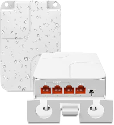 YuanLey Outdoor 2,5 Gigabit PoE Extender 1 Ingång 3 utgångar, 4 portar 2,5 Gbps PoE Repeater IP55 vattentät, VLAN, förlänger ström- och dataöverföring med 100 m (328 fot), väggmontering
