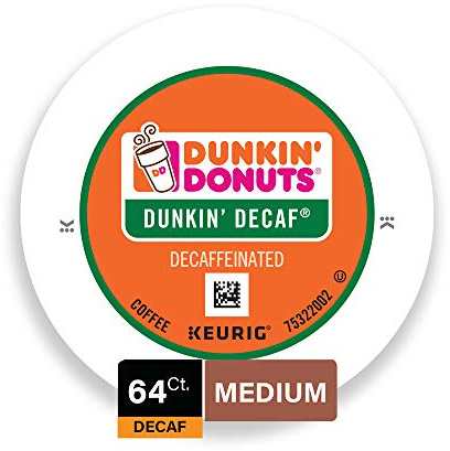 Dunkin' Donuts Medium Roast Decaf Coffee, 64 K Cups for Keurig Coffee Makers