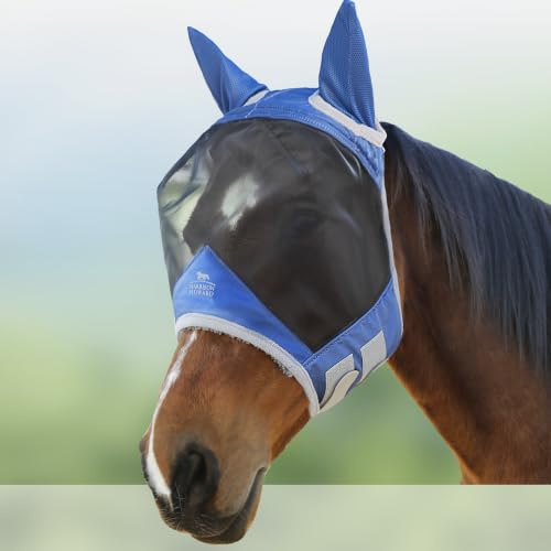Harrison Howard CareMaster Pro Luminous Horse Fly Mask Large Eye Space Standard with Ears UV Protection for Horse Royal Blue Full Size