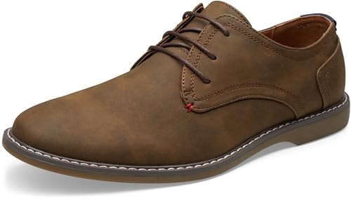 Jousen Mens Oxford Suede Business Casual Dress Shoes Plain Toe Oxfords Classic Formal Derby Shoes (AMY615 Dark Brown 10.5)
