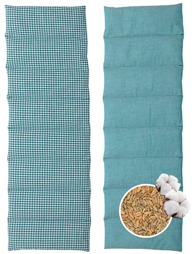 HERBALIND 8-Kammer Wärmekissen Körnerkissen Schulter Nacken 60x20 cm in Karo/petrol - 100% Baumwolle - Getreidekissen mit Bio Roggen- und Weizen Füllung für Mikrowelle - Geschenk für Männer