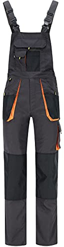 BWOLF ATLAS Latzhose Herren Arbeitshose Schutz-Latzhose Classic mit Multifunktionalen Taschen Grau/Orange (XL)