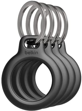 Belkin AirTag Case with Key Ring (Secure Holder Protective Cover for Air Tag with Scratch Resistance Accessory) – 4-pack, Black