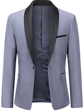 YOUTHUP kavaj herr slim fit halsduk krage kavaj 1 knapp tuxedo jacka för bröllop fritid, LJUSGRÅ, XL