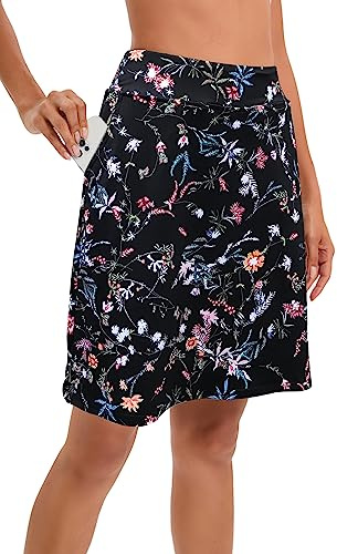 Timuspo Ropa Deportiva Mujer Pantalones Longitud de la Rodilla Falda de Tenis de Cintura Alta con Pantalones Debajo Deportes de Golf