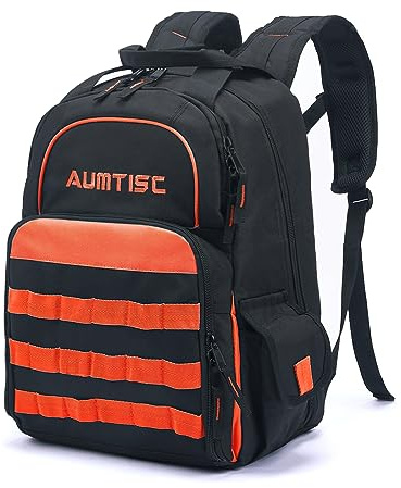 AUMTISC Tool Backpack Heavy Duty Jobsite Tools Bag with Multi-Use Pocket Industrial & Construction Work Backpack (Orange)