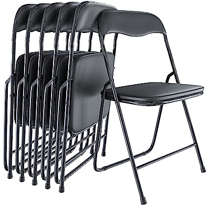 Bricozone Set da 6 Sedie Pieghevoli Slim in Metallo Imbottite Salvaspazio Portatili per Interno Esterno Ufficio Casa Campeggio Giardino Ospiti Design Moderno 44 x 44 x 78 cm Nero