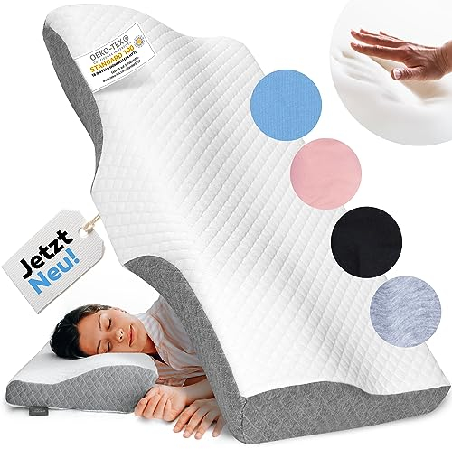 Schlafimpuls® Ergonomisches Kopfkissen Nackenstützkissen | Orthopädisches Kopfkissen & Nackenkissen [Memory Foam] Seitenschläfer - mit extra Bezug - Farbe wählbar (Grau)