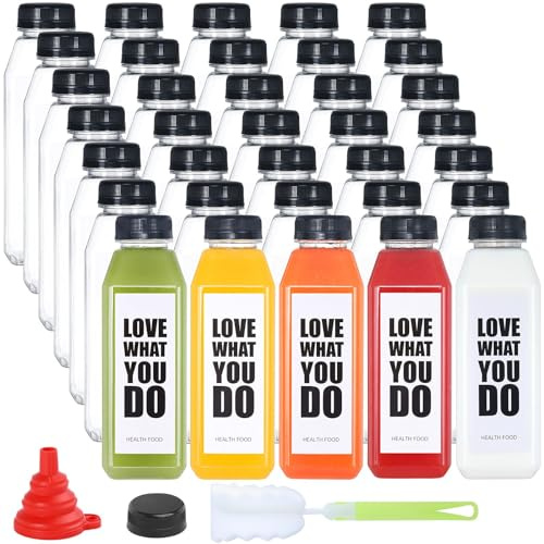 Fhxtcygj 35pcs 16oz Plastic Bottles with Caps, Juice Container with Lids, Empty Plastic Juice Bottles Reusable Clear Bulk Beverage Containers with Tamper Evident Cap for Milk, Smoothie, Drinks