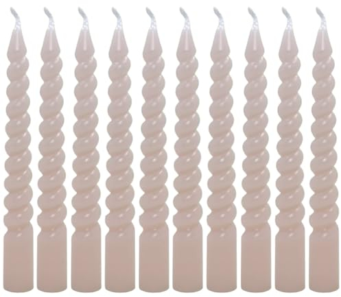 MIJOMA Set Geburtstagskerzen, Baumkerzen, Weihnachtskerzen, Pyramidenkerzen, Christbaumkerzen aus Wachs für Weihnachtsbaum Geburtstagsfeiern Torten, Lange Brenndauer, Ø11x105 mm (10, Beige Twisted)
