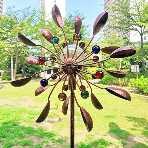 RXMORI Girandole a Vento Solari, Girandola a Vento Solare Ruota a Vento da Giardino Paletto in Metallo per Esterni Girandole da Cortile Luci a LED Multicolori Cattura Vento da Giardino Mulino a Vento