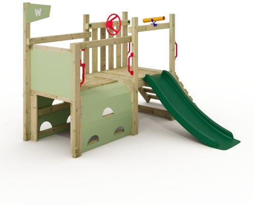 Wickey My First Fort 2 Parco giochi per bambini piccoli, struttura da arrampicata, parco giochi da giardino per bambini in legno massiccio impregnato con scivolo verde e telone verde pastello