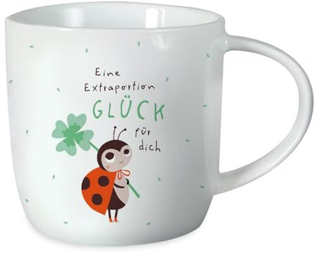 Grafik-Werkstatt Kaffeetasse mit Spruch 300 ml Porzellan Tasse Extraportion Glück, Weiß