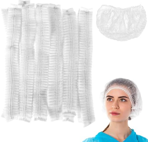 50 Pcs Disposable Bouffant Caps 24 inches Hair Net Elastic Dust Cap Non Woven Foodservice Hairnets White Hair Nets for Food Service Workers Kitchen Head Cover Salon Spa Catering Dust-free Workspace