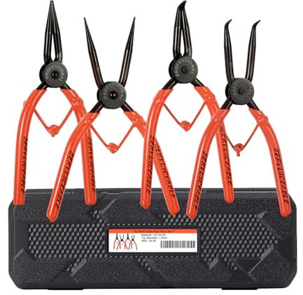 IEUSEW 7-inch Snap Ring Pliers Set, 4-piece Heavy Duty Internal/External Circlip Pliers Kit (Tip Diameter 1.5mm), Straight/Bent Jaw, Cr-v Steel, for Ring Remover Retaining, Storage Case Included.
