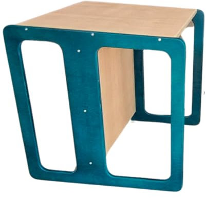 Dunorm - Wendehocker Kinder Sitzbank, 3 in 1 Montessori Tisch Sitzhocker Möbel, Kinderhocker Holz, Kinderstühle Handgefertigt Sperrholzmöbel (Dunkles Türkis, Groß (L))